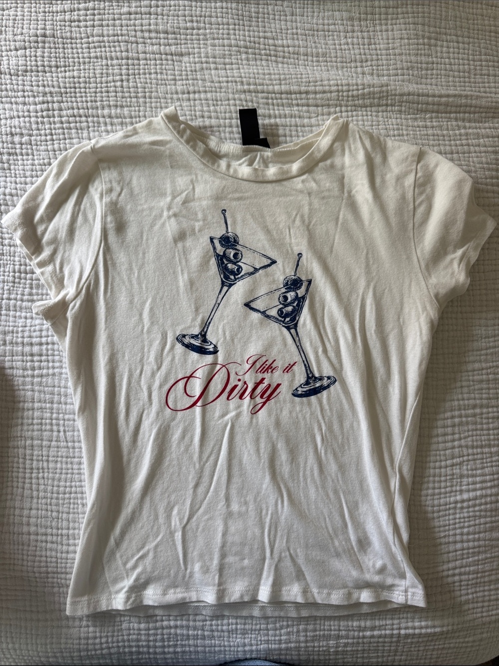 Windsor Cream Short-Sleeve Tee with Navy Martini Graphic and Red Script